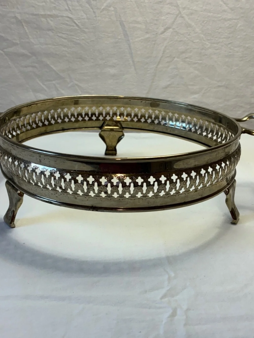 Vintage Silver tone Round Serving Tray with Handles